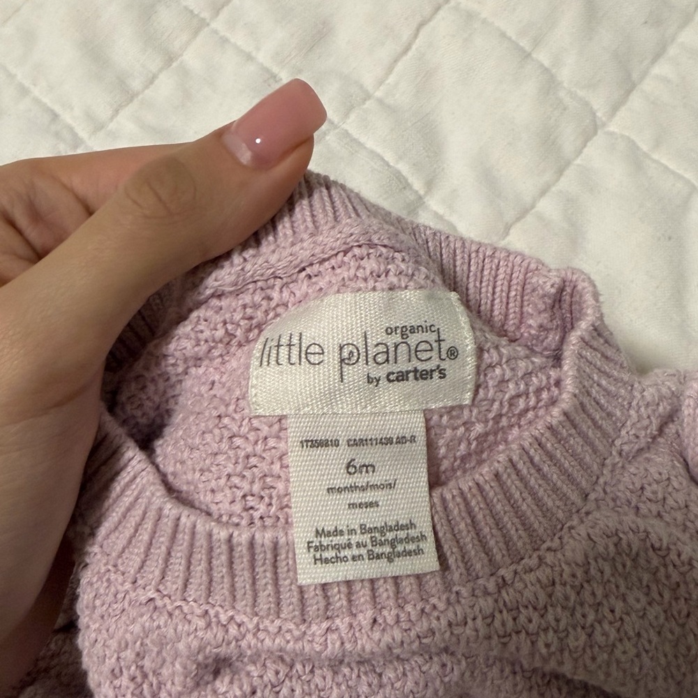 Little Planet Organic Cotton Bow Sweater Knit Set Daylily Pink 6M Baby Girl - Picture 4 of 6
